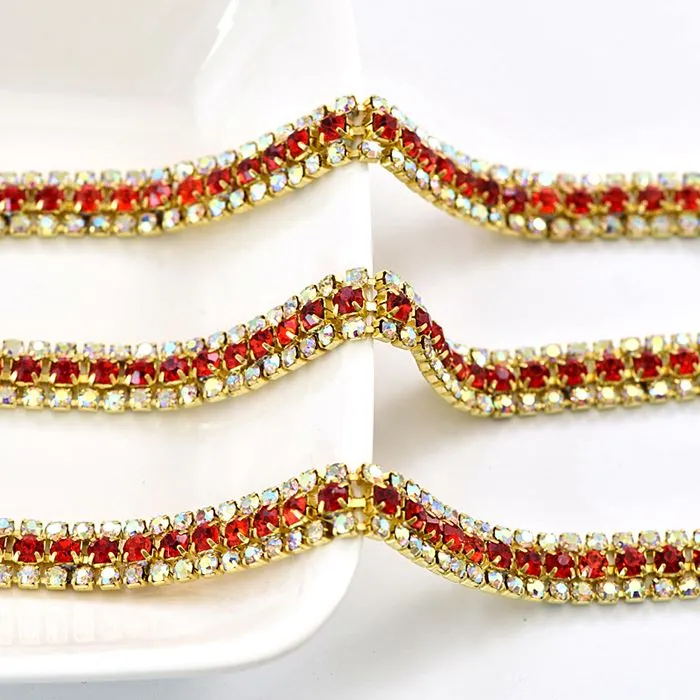3 rows crystal rhinestone close chain trim