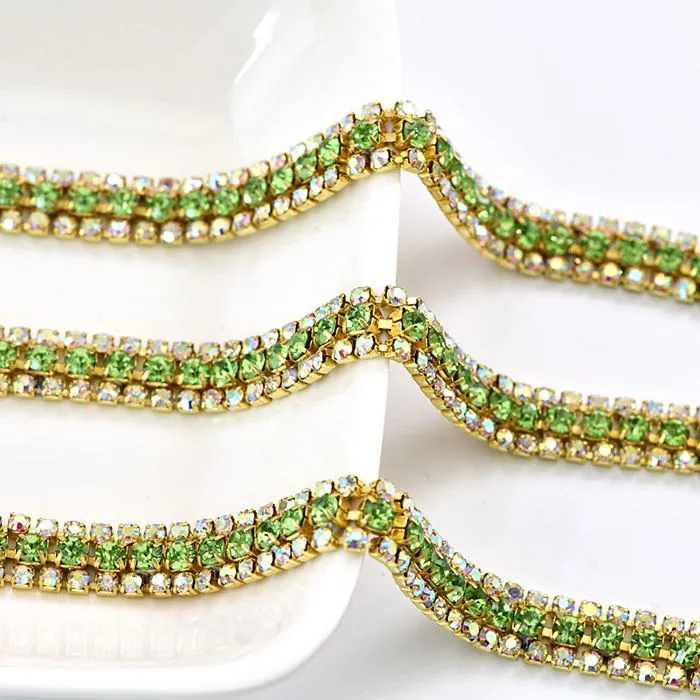 3 rows rhinestone close chain trim