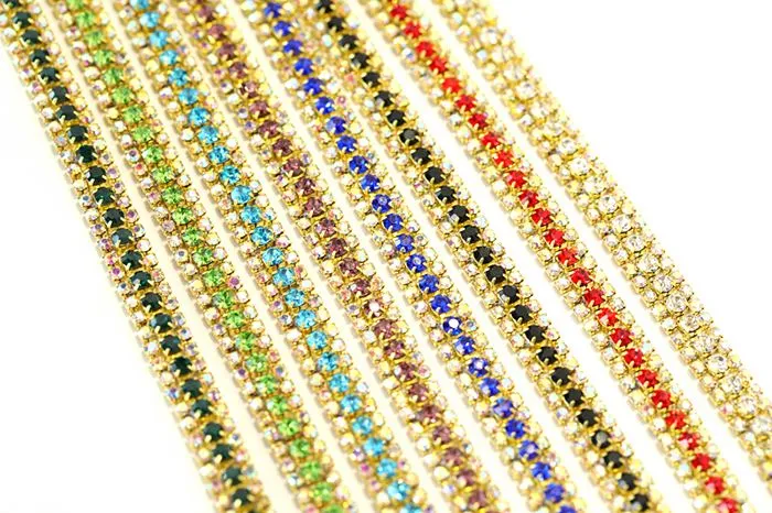 3 rows crystal rhinestone chain trim